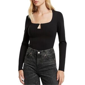 Express Fitted V-Wire Ponte Long Sleeve Thong Bodysuit Sz M